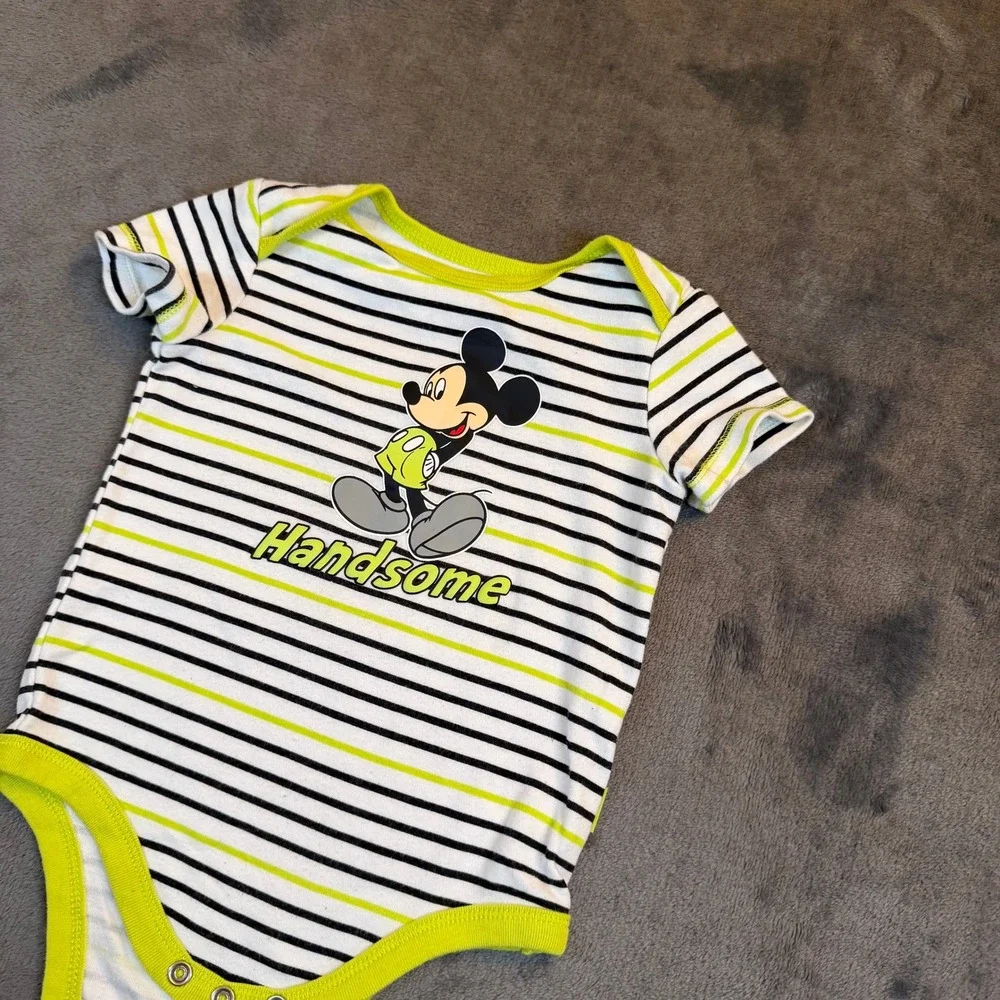 Disney Mickey Mouse Bodysuit Kids‎ 6-9 Months White Striped Handsome Graphic